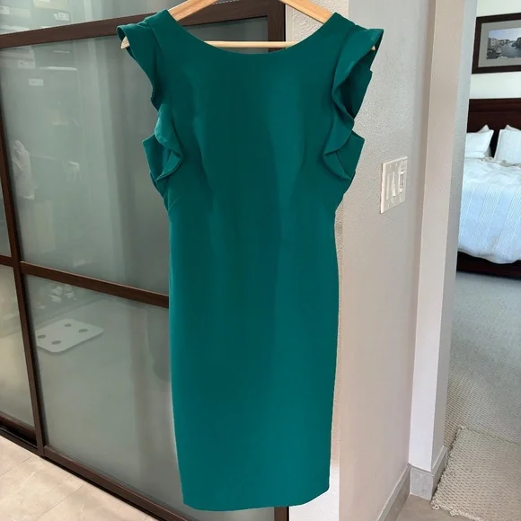 Calvin Klein Flutter Sleeve Sheath Dress - Green Size 4 - Picture 2 of 10